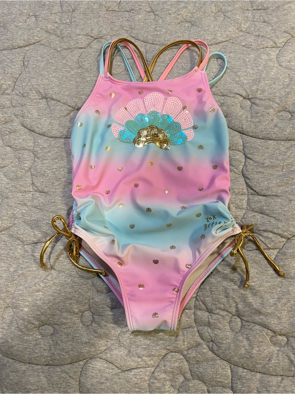 Betsey Johnson Pink & Aqua Mermaid Sequin One-Piece Swimsuit
